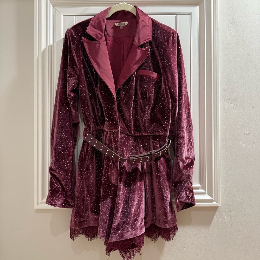 RoseVelvet Burgundy Belted Romper Shorts - Size Unknown, fits like a Medium